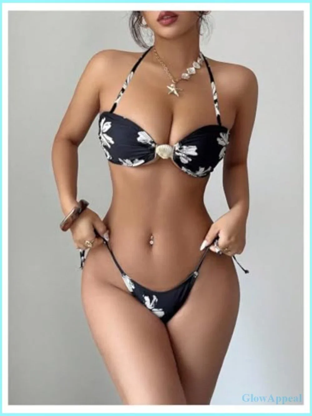 3 Piece Boho Floral Halter Bikini Set with Beach Cover Up Skirt